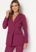 Marynarki i żakiety damskie - Ciemnofioletowa Gładka Taliowana Marynarka z Kopertowym Wiązaniem Anuppama - miniaturka - grafika 1