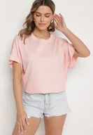 Koszulki i topy damskie - Jasnoróżowy T-shirt z Wiskozą o Kroju Nietoperza Tanariona - miniaturka - grafika 1