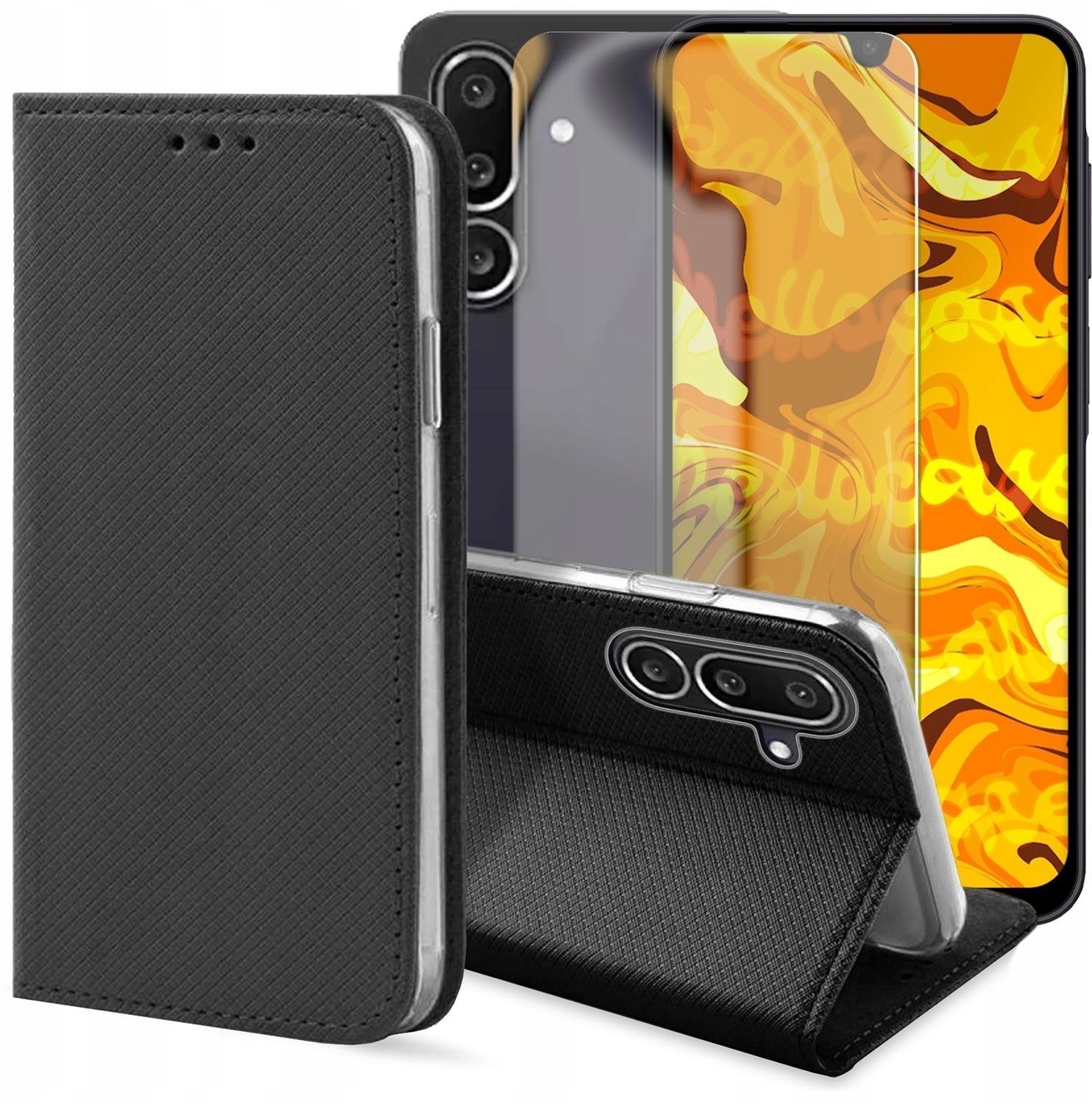 Hello Case Etui z Klapką Do Samsung Galaxy M56 5G Czarne, Zamykane, Kabura Szkło