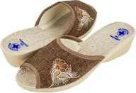 Kapcie damskie - Pantofle kapcie koturna LNIANE PAMI 040 brązowe - miniaturka - grafika 1