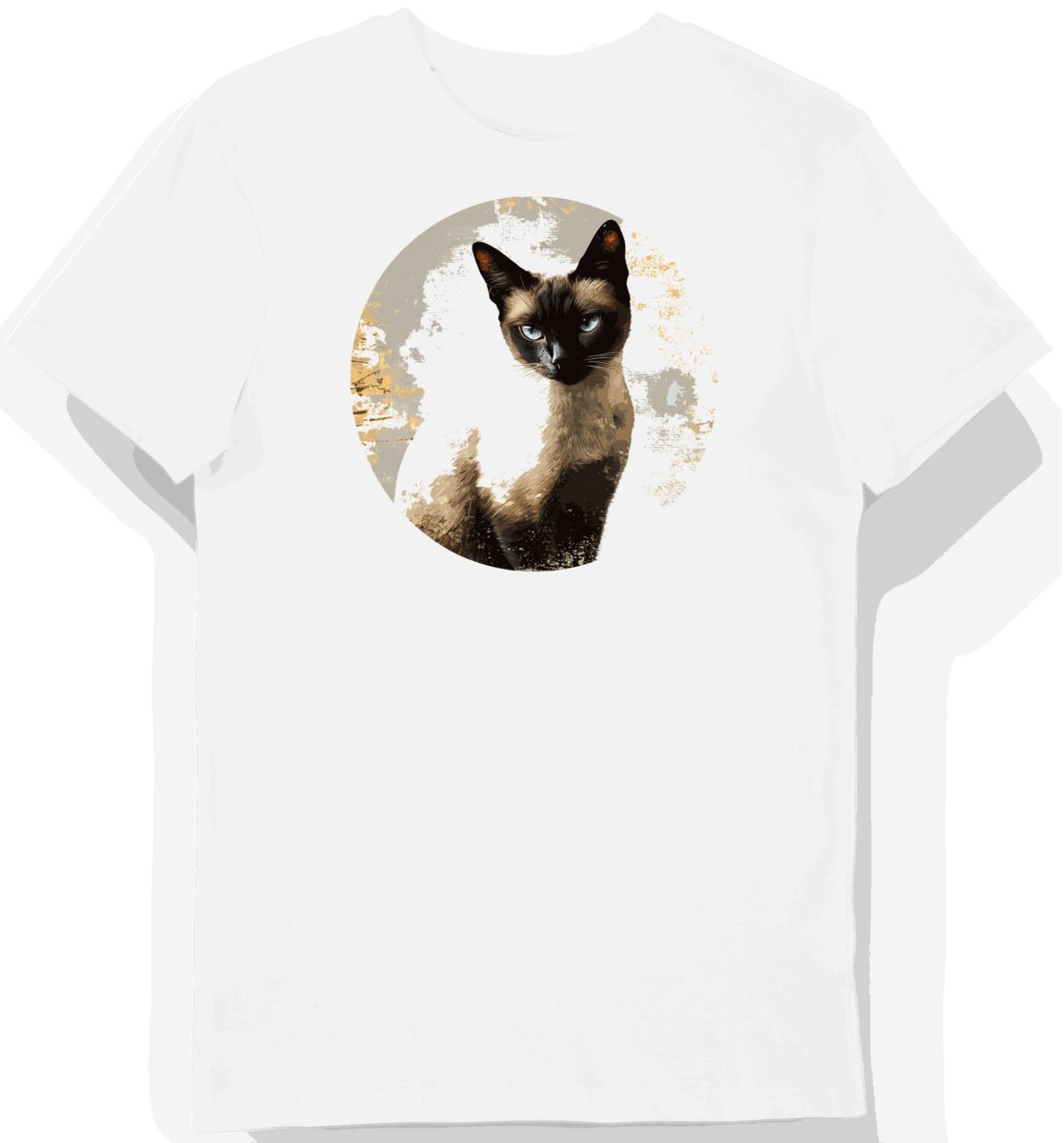 Koszulka męska biała z motywem eleganckiego kota syjamskiego S