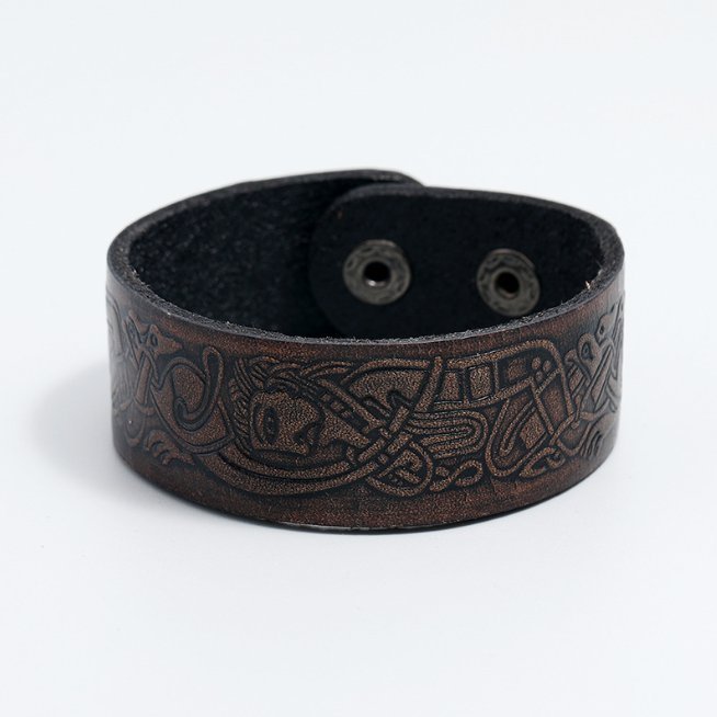 Męska bransoletka z tłoczonej skóry w stylu vintage ciemny brąz