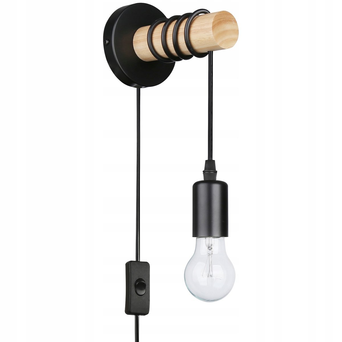 Kinkiet E27 LED Eos wiszący x1 czarny + WD wtyczka