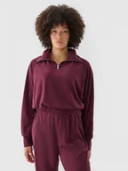 Bluzy sportowe damskie - Damska bluza dresowa z weluru 4F 4FRAW24TSWSF2054 - czerwona - miniaturka - grafika 1