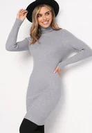 Sukienki - Szara Dopasowana Sukienka Mini z Prążkowanej Dzianiny i Golfem Helmine - miniaturka - grafika 1