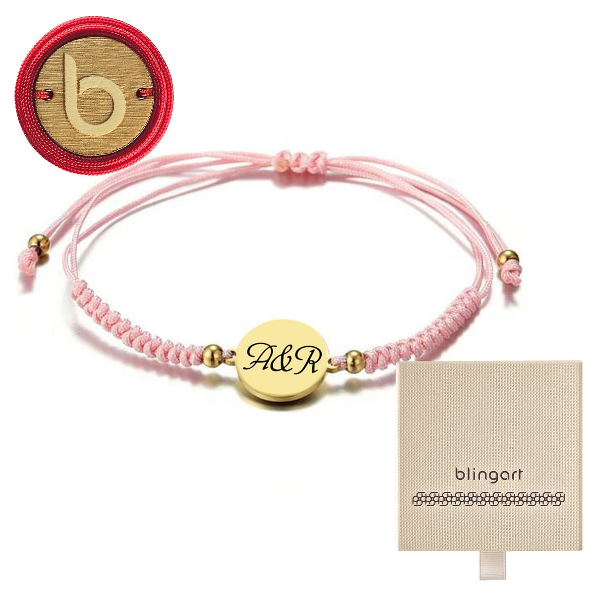 Bransoletka damska z GRAWEREM sznurkowa RÓŻOWA