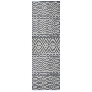 vidaXL Dywan zewnętrzny o płaskim splocie, 80x250 cm, niebieskie pasy - Dywany zewnętrzne - miniaturka - grafika 1