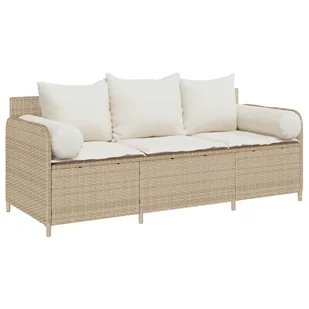 vidaXL Sofa ogrodowa z poduszkami, 3-osobowa, beż, polirattan - Sofy ogrodowe - miniaturka - grafika 1