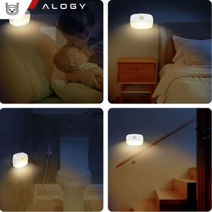 Lampka nocna LED z czujnikiem ruchu do gniazdka EU 3 barwy światła Alogy Night Light Biała - Etui i futerały do telefonów - miniaturka - grafika 4