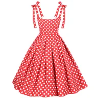 Sukienki - Sukienka PIN UP retro w grochy groszki czerwona PRODUKT POLSKI kieszenie - miniaturka - grafika 1