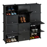 Moda i Uroda OUTLET - Relaxdays Szafka na buty, szafka wtykowa z drzwiczkami, wys. x szer. x gł. : 125 x 125 x 31,5 cm, 24 półki, system regałów z tworzywa sztucznego, czarna - miniaturka - grafika 1