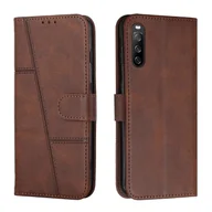 Etui i futerały do telefonów - Dla Sony Xperia 10 III / 10 III Lite Szwy Skórzane etui na telefon z klamrą z teksturą łydki Brown - miniaturka - grafika 1