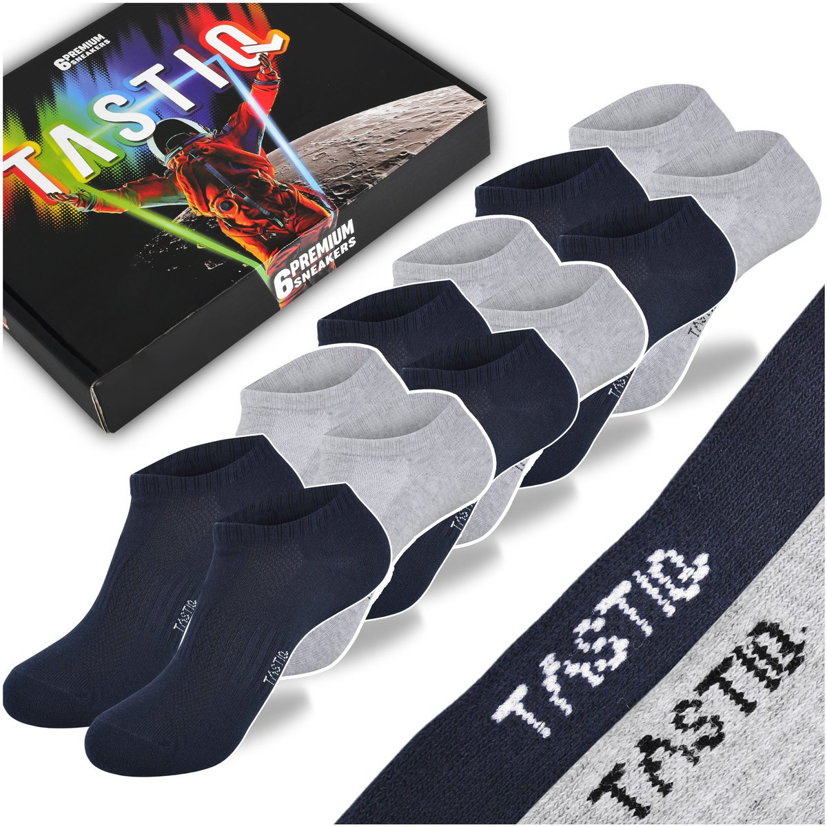 TASTIQ PREMIUM Skarpetki Stopki Męskie MIX NAVY Bawełna 6 Par Rozmiar 35/38