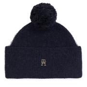 Czapki damskie - Czapka Tommy Hilfiger Th Evening Pompom Beanie AW0AW15390 Space Blue DW6 - miniaturka - grafika 1