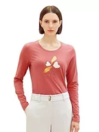 Koszulki i topy damskie - TOM TAILOR Damska koszulka z długim rękawem z nadrukiem, 11183-Cozy Pink, XL - miniaturka - grafika 1
