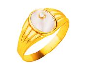 Sygnety - Złoty pierścionek  z masą perłową i cyrkonią - sygnet - miniaturka - grafika 1