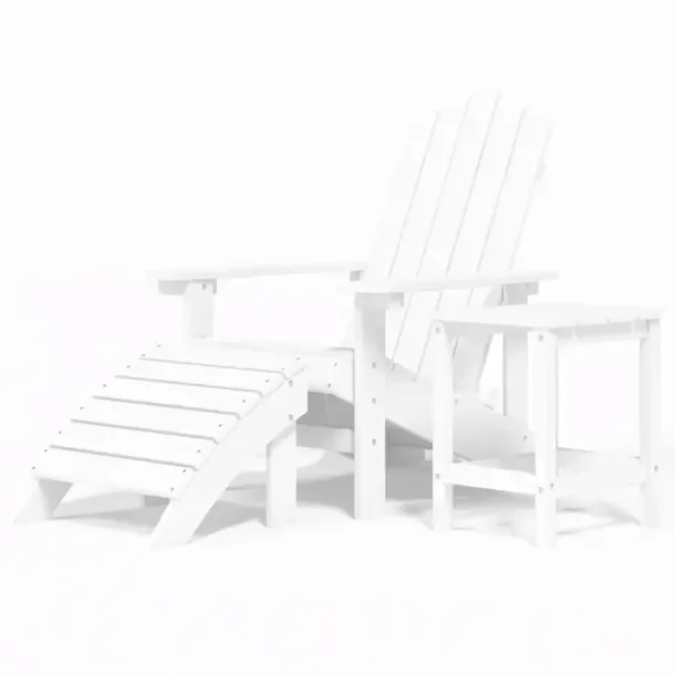 Zestaw Mebli Ogrodowych Adirondack z Podnóżkiem, Biały, HDPE, Stolik 38x