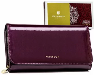 Portfele - Skórzany, lakierowany portfel damski z miejscem na długopis - Peterson - grafika 1