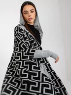Swetry damskie - Kardigan szaro-czarny casual narzutka rękaw długi długość długa kaptur kieszenie - miniaturka - grafika 1