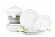 Serwisy obiadowe - Zestaw obiadowy porcelana 25 elementów biały / srebrny wzór dla 6 os. AMELIA SATYNA Konsimo - miniaturka - grafika 1