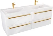 Szafki łazienkowe - Szafka z Umywalką Athos 120 cm DUO  - Uchwyt Złoty - miniaturka - grafika 1
