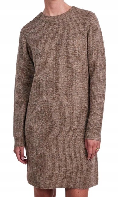 PIECES SWETERKOWA SUKIENKA Z DŁUGIM RĘKAWEM BRĄZOWA MELANŻ L XQA