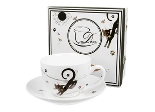 Filiżanka do kawy i herbaty porcelanowa ze spodkiem DUO CHARMING CATS 240 ml - Filiżanki - miniaturka - grafika 1