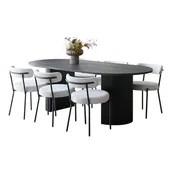 Stoły z krzesłami - Kyoto zestaw do jadalni stół jadalniany 100x210 cm ciemnobrązowy i 6 krzeseł bouclé białe. - miniaturka - grafika 1