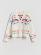 Swetry dla dziewczynek - Reserved - Świąteczny kardigan - złamana biel - miniaturka - grafika 1
