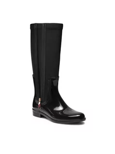 Kalosze damskie - Tommy Hilfiger Kalosze Corporate Zipper Long Rainboot FW0FW05964 Czarny - grafika 1