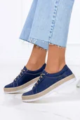 Półbuty damskie - Granatowe półbuty espadryle ażurowe sznurowane POLSKA SKÓRA Casu 0643-B-36 - miniaturka - grafika 1