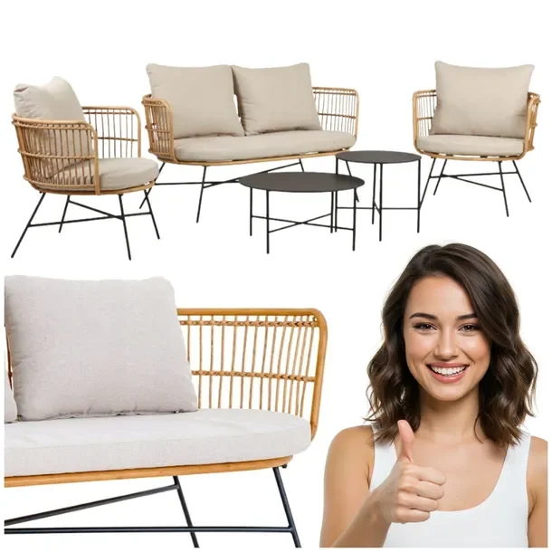 Zestaw mebli ogrodowych kawowych Meble ogrodowe 2 stoliki sofa fotele