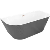 Wanny - Mexen Oris wanna wolnostojąca przyścienna ryflowana 150 x 75 cm, biała/szara, przelew różowe złoto - 52871507562-60 - miniaturka - grafika 1