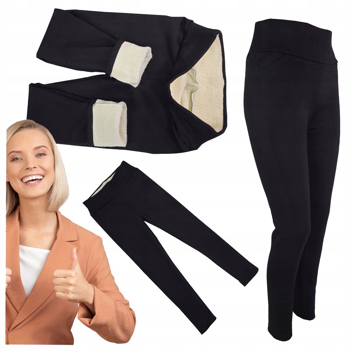 Ocieplane Legginsy Termo Ciepłe Kobiece Czarne M/L Wyszczuplające