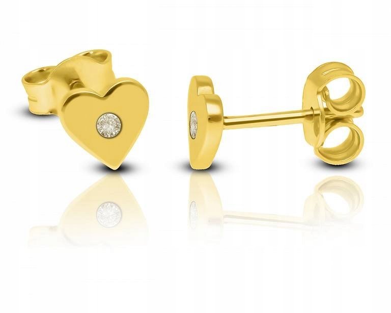Kolczyki Złote 585 Dla Dziewczynki Serca Sztyfty Cyrkonie Serduszka