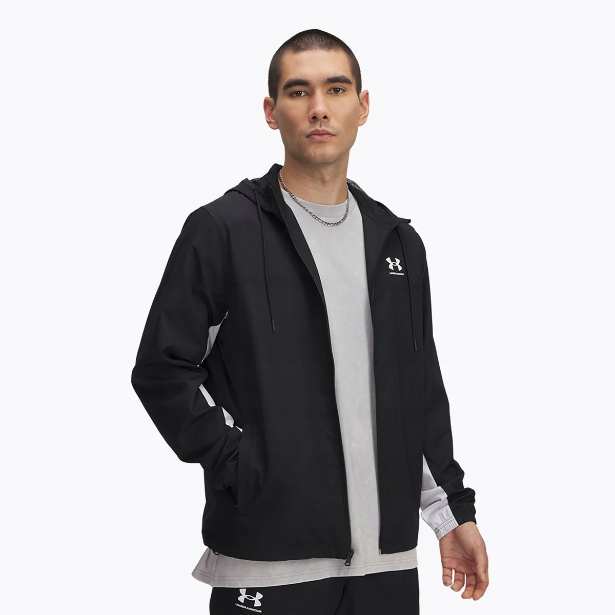 KURTKA MĘSKA WIATRÓWKA UNDER ARMOUR CZARNA Z KAPTUREM UA WARMUP TOPS XXL