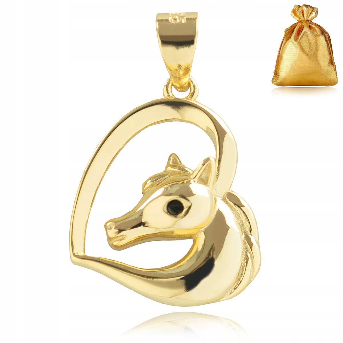 ZŁOTA ZAWIESZKA NA ŁAŃCUSZEK 925 WISIOREK SERCE KOŃ + CYRKONIA / NA PREZENT