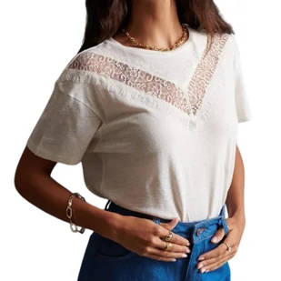Koszulka damska Superdry Chevrin Lace klasyczna z koronką-M - Koszulki i topy damskie - miniaturka - grafika 1
