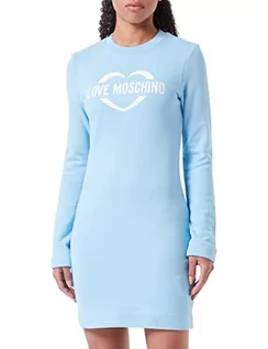 Sukienki - Love Moschino Damska sukienka z długim rękawem z nadrukiem holograficznym w sercu, jasnoniebieski, 38 - grafika 1