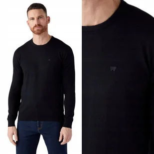Wrangler CREWNECK KNIT Real Black CZARNY LEKKI SWETER Z WEŁNĄ REGULAR L - Swetry męskie - miniaturka - grafika 1
