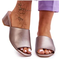 Klapki i japonki damskie - Eleganckie Gładkie Klapki Sergio Leone KL317 Ciemnosrebrne brązowe - miniaturka - grafika 1