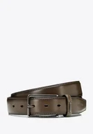 Paski - Męski pasek ze skóry naturalnej z prostą klamrą khaki - miniaturka - grafika 1