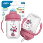 Kubki dla dzieci - DR BROWN'S Kubek pierwsza słomka niekapek z obciążoną słomką i uchwytami 270ml różowy królik - miniaturka - grafika 1