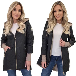 MODNA ASYMETRYCZNA KURTKA DAMSKA WIOSENNA PRZEJŚCIOWA Z KAPTUREM PARKA r.XL CZARNY - Kurtki damskie - miniaturka - grafika 1