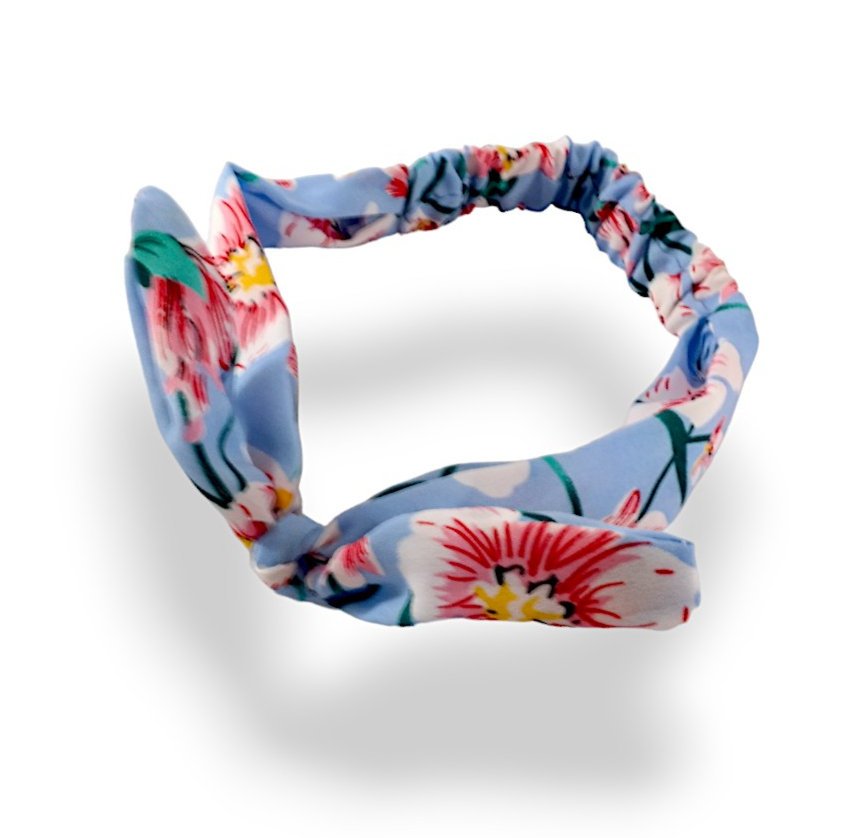 Opaska do włosów Materiałowa z gumką Kokarda Kwiaty