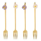 Widelce - Komplet 4 widelczyków do ciasta z zawieszką kwiatek złoty - miniaturka - grafika 1