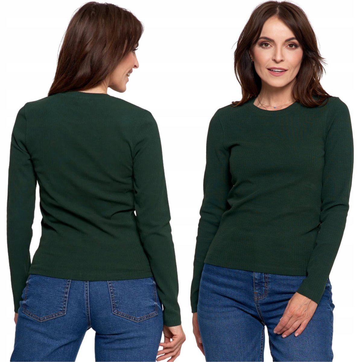 BLUZKA DAMSKA PRĄŻKOWANA Z DŁUGIM RĘKAWEM BAWEŁNIANA KLASYCZNA MORAJ M GREEN