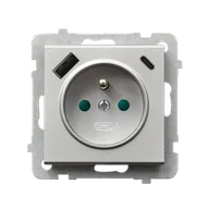Gniazdka elektryczne - Ospel gniazdo pojedyncze z ładowarką USB A+C SONATA - srebrny mat - miniaturka - grafika 1