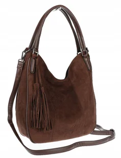 Torebka damska shopper worek zamsz elegancka lekka torba S398 Czekoladowa - Torebki damskie Torebka damska shopper worek zamsz elegancka lekka torba S398 Czekoladowa - Torebki damskie - miniaturka - grafika 1