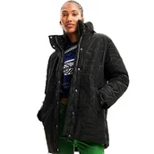 Kurtki damskie - Kurtka damska Desigual Tulip zimowa pikowana długa czarna -M - miniaturka - grafika 1